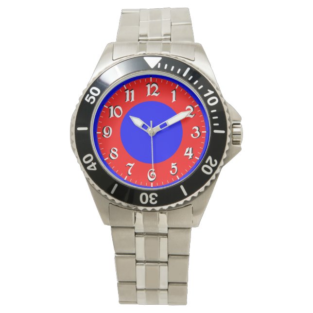 Acero inoxidable rojo blanco azul reloj análogo (Anverso)