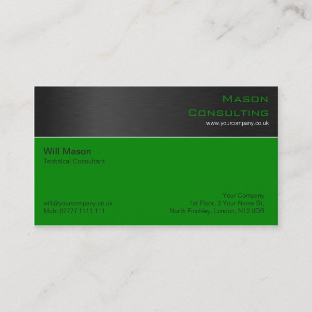 Acero negro moderno y tarjeta de visita verde oscu (Anverso)
