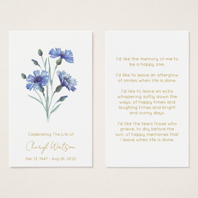 Aciano | Tarjeta de Oración Simple Memorial (Anverso y reverso)