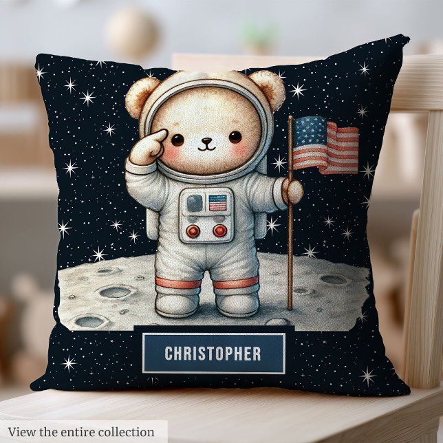 Acogedor Cojín decorativo Astronauta Teddy Bear Ni (Cozy Teddy Bear Astronaut Throw Pillow Baby Boy Gift)