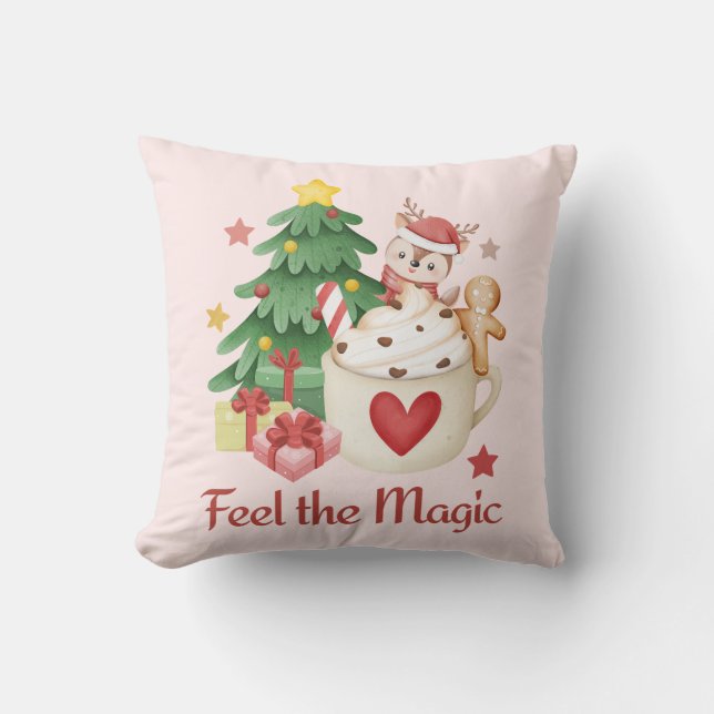 Acogedor Cojín decorativo de Navidades de renos (Anverso)