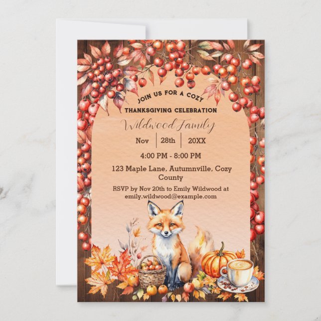 Acogedora invitación al día de gracias de otoño y  (Anverso)