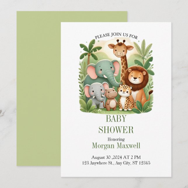 Acogedora invitación de Personalizado Safari Anima (Anverso / Reverso)