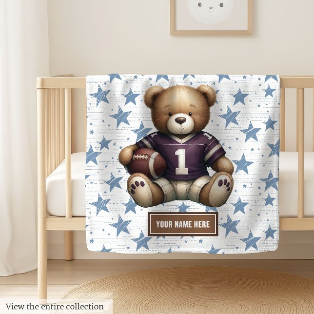 Acogedora manta de oso de peluche para niños en el (Cute American football teddy bear blanket, personalized and perfect boy birthday gift idea.)