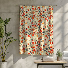 Acogedora manta de otoño con pájaros y encanto flo