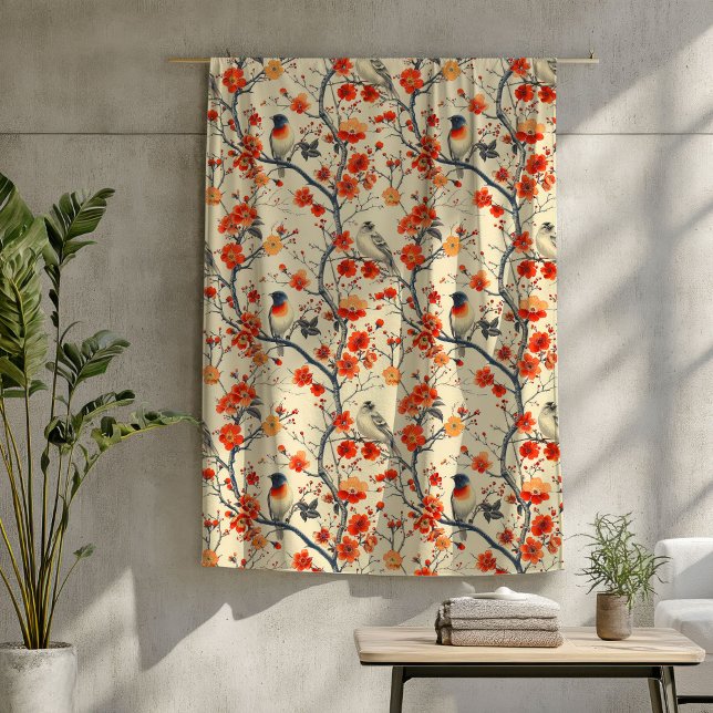 Acogedora manta de otoño con pájaros y encanto flo (Cozy Autumn Blanket with Birds and Floral Charm)
