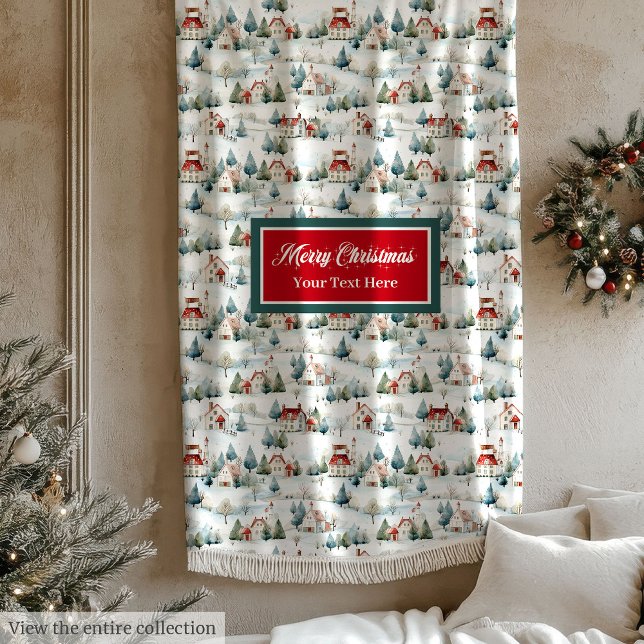 Acogedora manta de pueblo de Navidades festivos de (Cozy watercolor festive Christmas village blanket)
