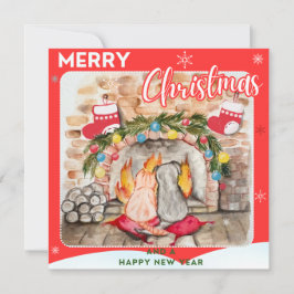 Acogedores Navidades mantel con perro y gato