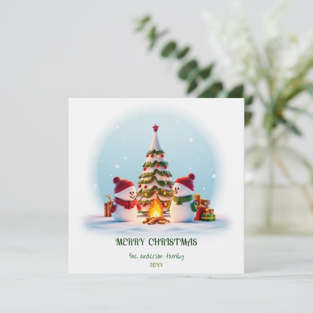 Acogedores Navidades, tarjeta de vacaciones Snowma (Anverso de pie)
