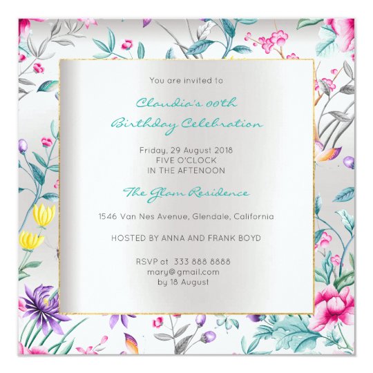 Acontecimiento de plata floral del Chinoiserie de Invitación 13,3 Cm X 13,3cm