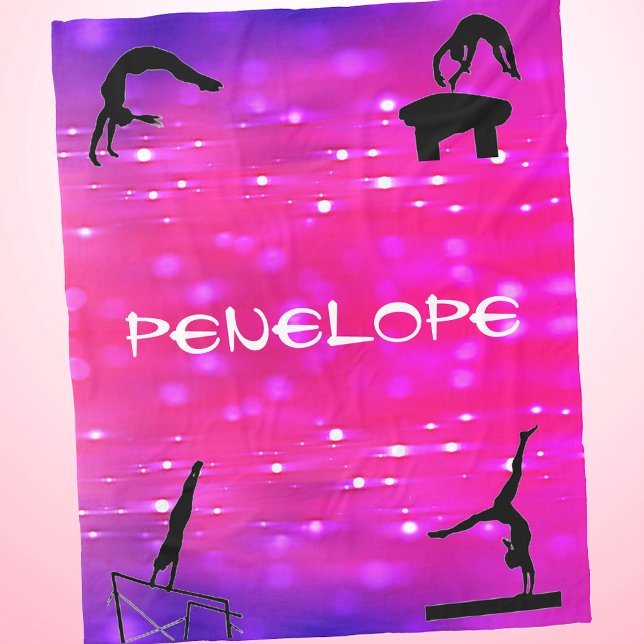 Acontecimientos de gimnasia de chicas: manta rosa/ (Pink and Purple Gymnastics Events Blanket with Name)