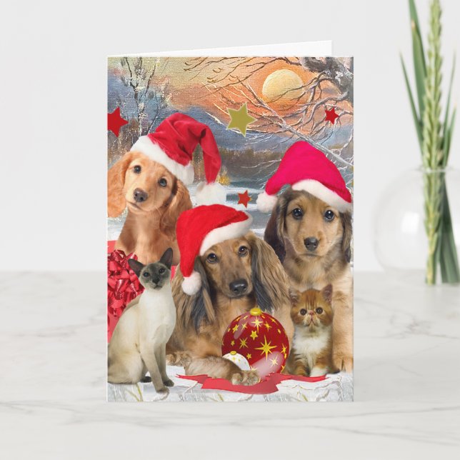 Acopio del navidad del Dachshund y de los amigos (Anverso)