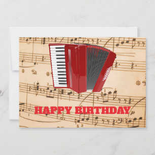 Acordeón rojo, diseño popular, tarjeta de cumpleañ