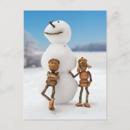 Acorn elves haciendo una postal de invierno de sno