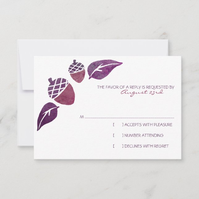 Acornos de otoño y hojas Bodas RSVP (Anverso)