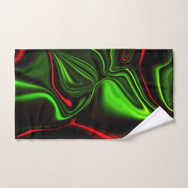 Acos curvos verdes y rojos sobre fondo verde oscur (Toalla de mano)