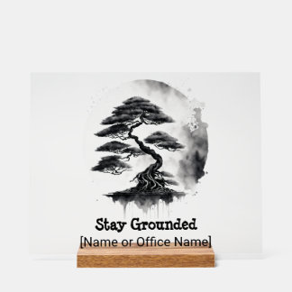 Acrílica Árbol Bonsái Minimalista Señal de Escritorio Zen T