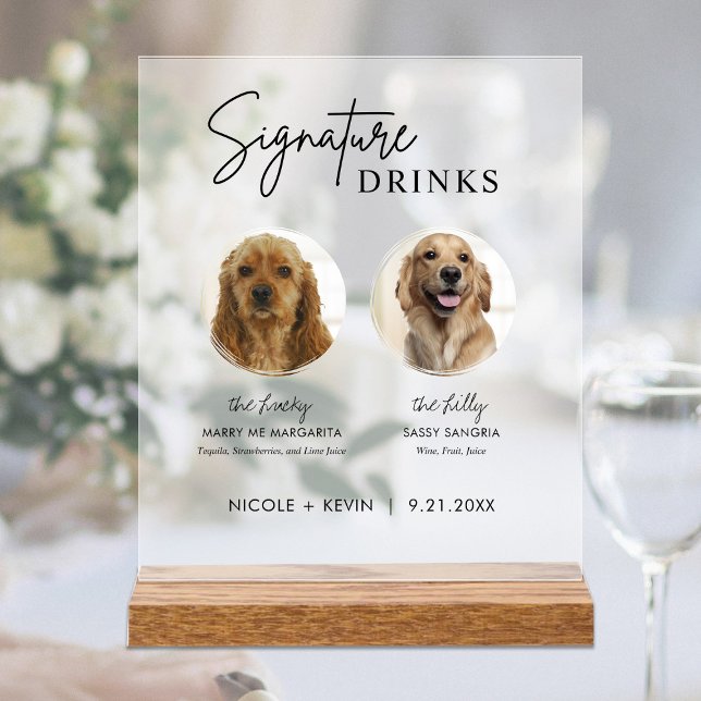 Acrílica Bebidas con firma de perro Señal de barra de boda  (Subido por el creador)