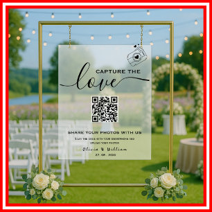 Acrílica Captura el Amor Foto QR Señal de Boda Escarchada