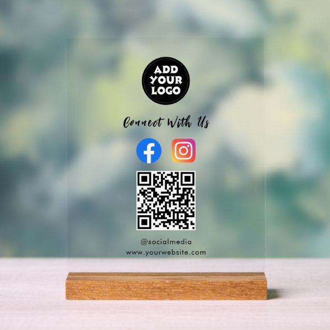 Acrílica Código QR de redes sociales en señal de acrílico | (Neutral )