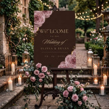 Elegante Señal de Bienvenida de Boda de Chocolate