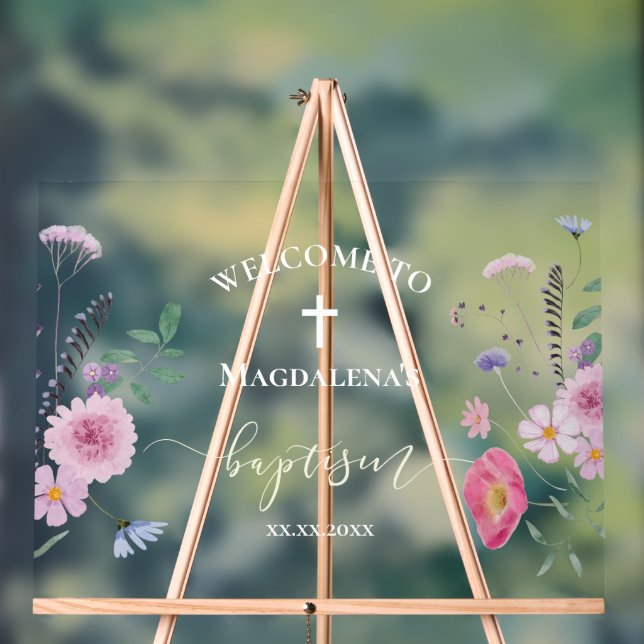 Acrílica flores silvestres Señal de bienvenida de bautismo (Neutral )