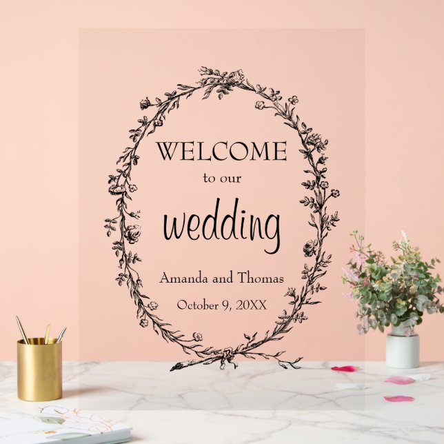 Acrílica Moda elegante señal de bienvenida boda moderno (Boda)