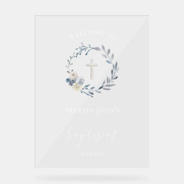 Acrílica Señal de bienvenida de Baptism blue wreath