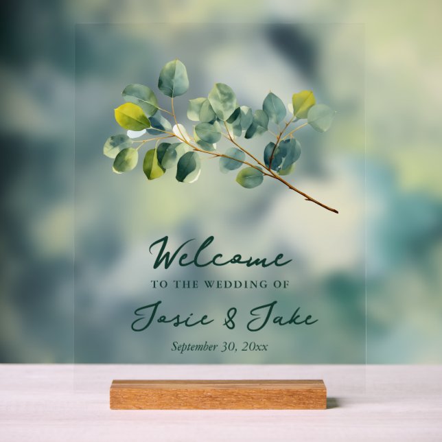 Acrílica Señal de bienvenida verde de rama de Eucalyptus (Neutral )
