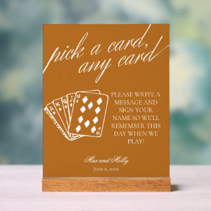 Acrílica Señal de pedestal de cartas de juego para boda mod