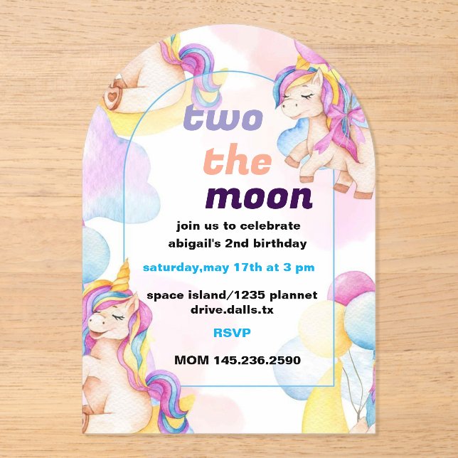 Acrílicas Dos invitaciones para el cumpleaños de la luna (Anverso)