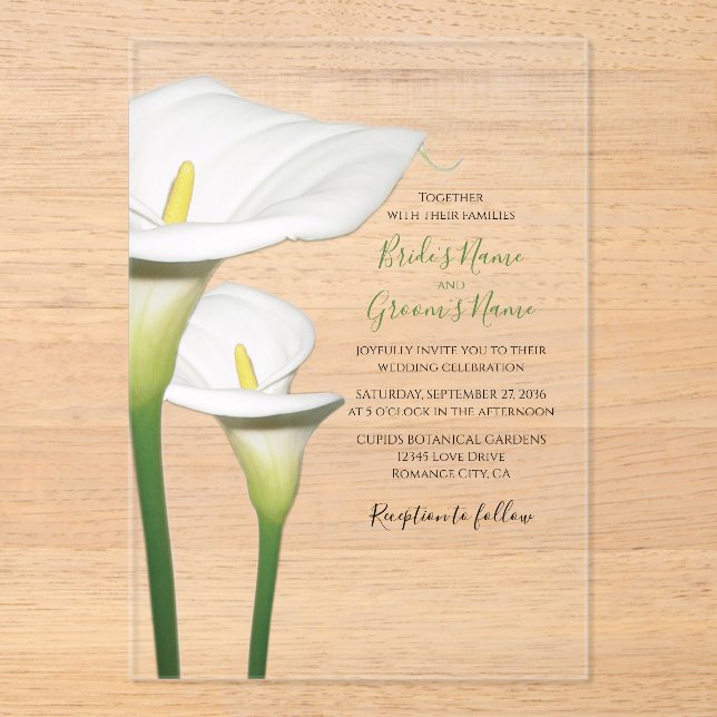 Acrílicas Elegantes invitaciones de boda de Calla Blanca Lil (Anverso)