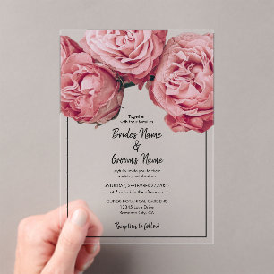 Acrílicas Elegantes invitaciones de bodas de rosas rosadas