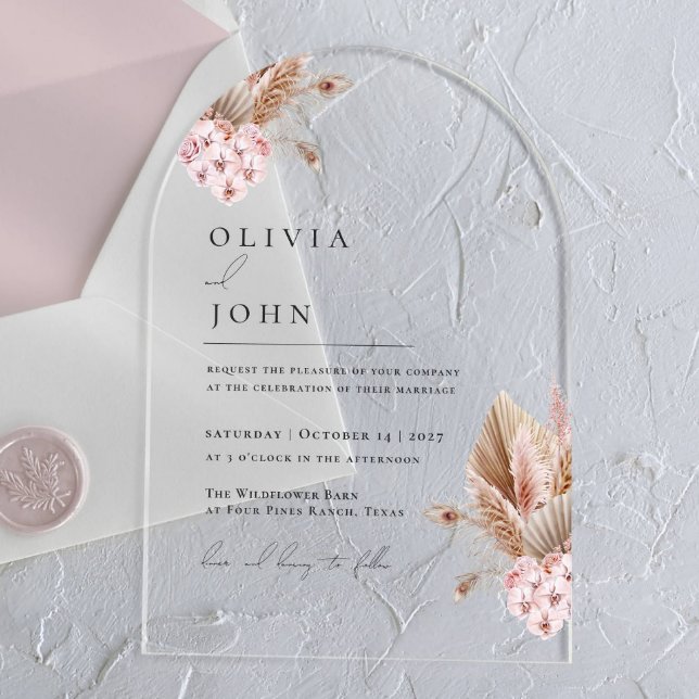 Acrílicas Invitaciones a bodas de Boho Floral Pampas Grass (Subido por el creador)