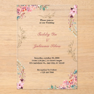 Acrílicas Invitaciones a la boda acrílica floral del persona