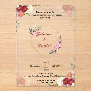 Acrílicas Invitaciones a la boda acrílica moderna y rosada p
