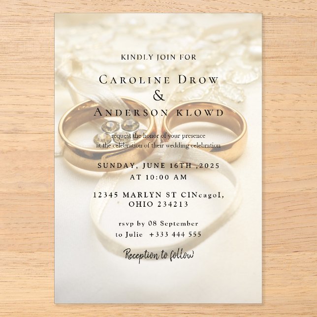 Acrílicas Invitaciones de Acrílico para Boda con Anillo de B (Anverso)