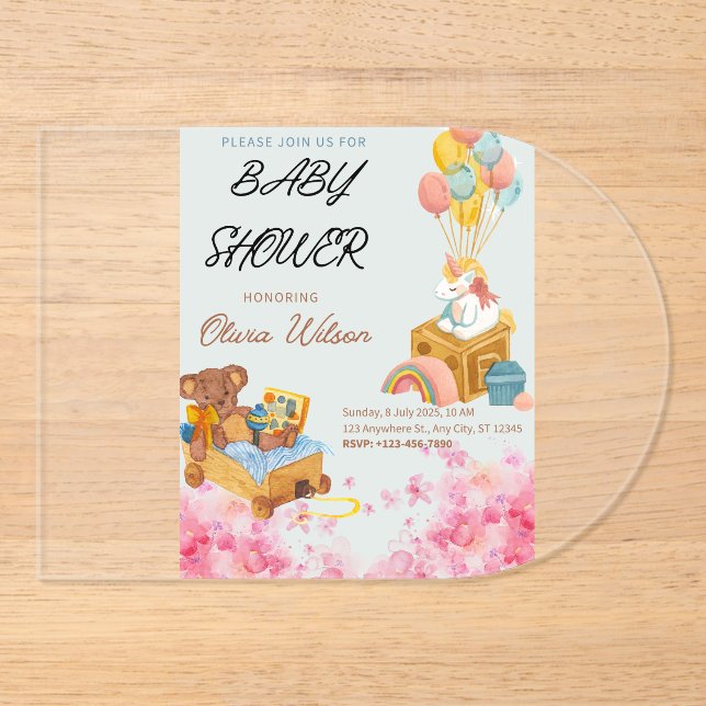 Acrílicas Invitaciones de baby shower personalizables (Anverso)