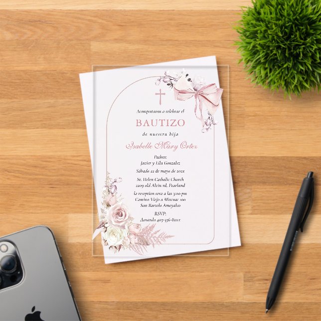 Acrílicas Invitaciones de Bautizo Boho para Niñas en Acrílic (Insitu (Tarjeta de Invitación))