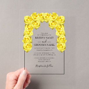 Acrílicas Invitaciones de boda con rosas amarillas rústicas