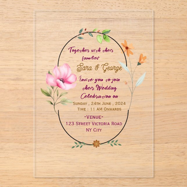 Acrílicas Invitaciones de boda de acrílico (Anverso)