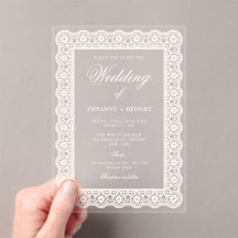 Invitaciones de boda de acrílico con encaje Doily