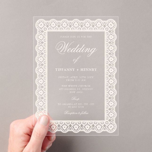Acrílicas Invitaciones de boda de acrílico con encaje Doily (Insitu (portátil))