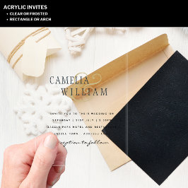 Acrílicas Invitaciones de boda de acrílico con texto negro y