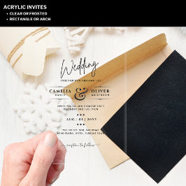 Acrílicas Invitaciones de boda de acrílico con texto negro y
