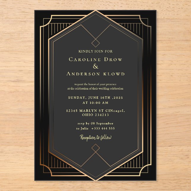 Acrílicas Invitaciones de boda de acrílico de ORO (Anverso)