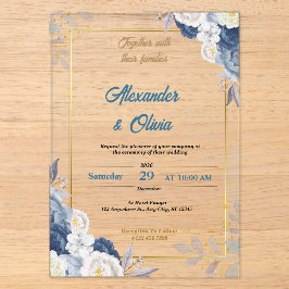 Acrílicas Invitaciones de boda de acrílico floral de lujo pe