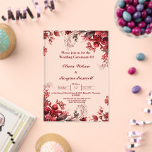 Invitaciones de boda de acrílico floral rosa y roj