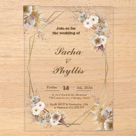 Acrílicas Invitaciones de boda de acrílico floral rústico