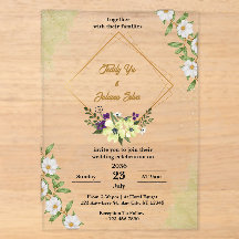 Invitaciones de boda de acrílico floral verde blan